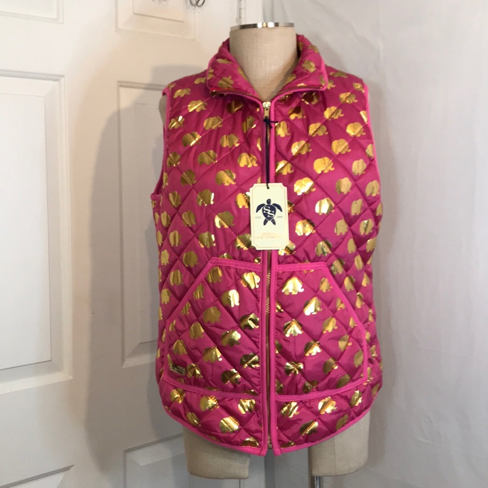 NWT Simply Southern Pink & Gold Elephant Puff Vest - Picture 2 of 9